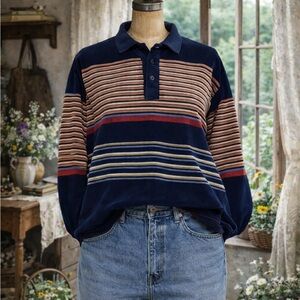 HOST PICK⭐️Vintage 1990s Navy Striped Chenille Pullover Sweater